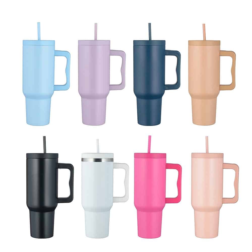 Pure Color Stainless Steel Tumbler With Handle and Straw 40OZ - 图片 4