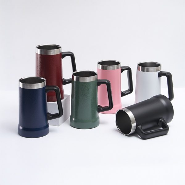 Multicolor Large Capacity Stainless Steel Vacuum Beer Mug with Handle - 图片 4