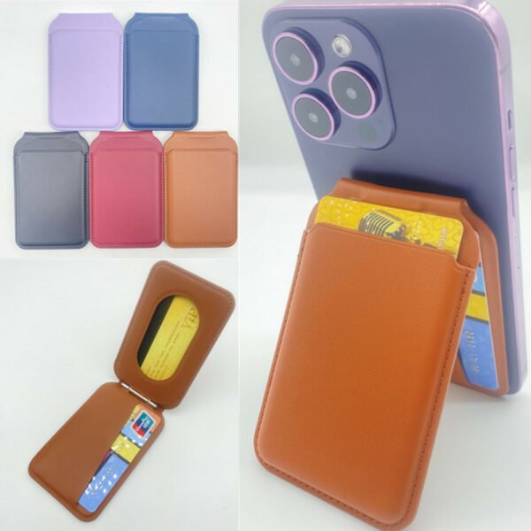 Cell Phone Magnetic PU Leather Card Holder With Stand - Image 5