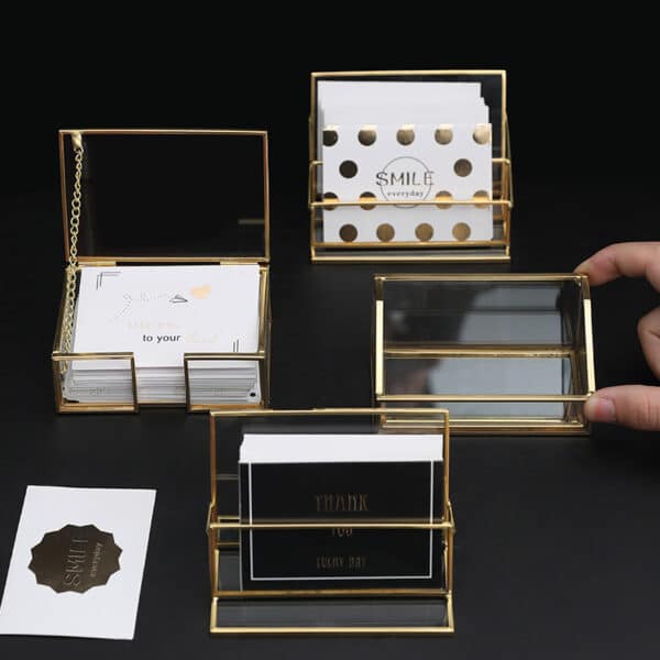 Transparent Business Card Storage Box with Brass Frame - 图片 5