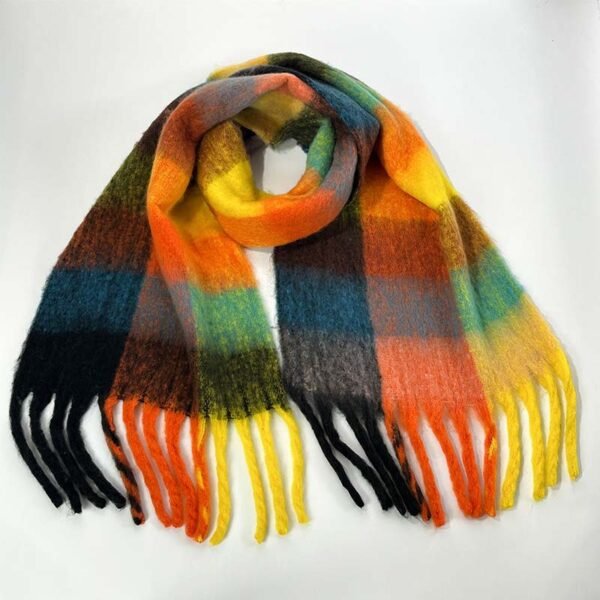 Rainbow Plaid Thickened Warm Scarf - 图片 5