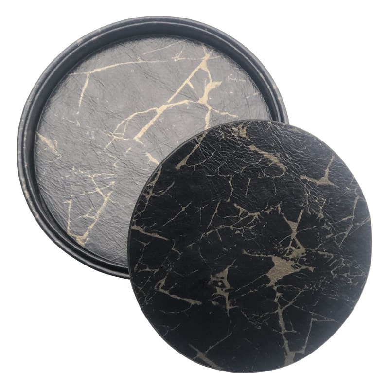 Insulated PU Marble Leather Round Coaster Set - 图片 5