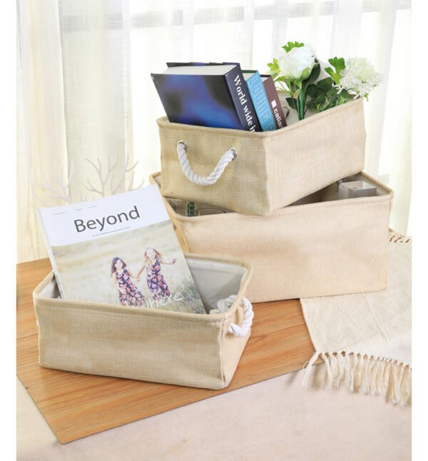 Linen Rectangular Handheld Storage Basket - Image 5