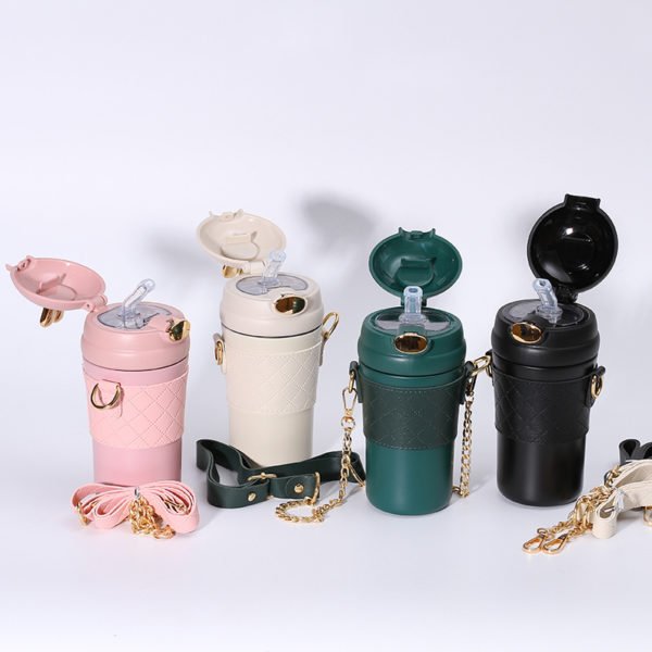 15oz Stainless Steel Vacuum Bottle with Bunny Ear cap and Crossbody Sleeve - 图片 5