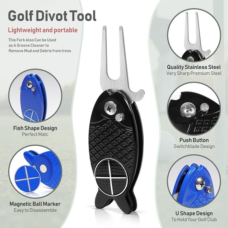 Fish-Shaped Folding Spring Golf Divot Tool - 图片 5
