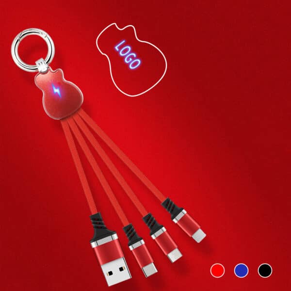 Guitar-Shaped Keychain Charging Cable with Color-Changing LED Light - 图片 5