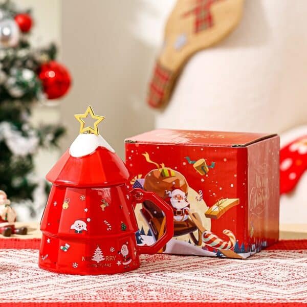 Red Christmas Tree-Shaped 15-Ounce Coffee Mug - 图片 5