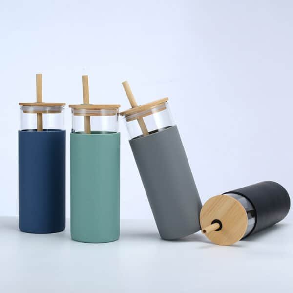 Simple Silicone Sleeve Bamboo Lid Glass 20oz - 图片 5