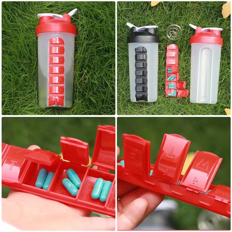 Sports & Fitness Shaker Protein Powder Mixing Cup Convenient with 7-Day Pillbox - 图片 5