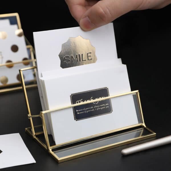 Transparent Business Card Storage Box with Brass Frame - 图片 6