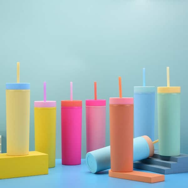 Double Straight Straw Cup Macaron-color Water Bottle - 图片 6