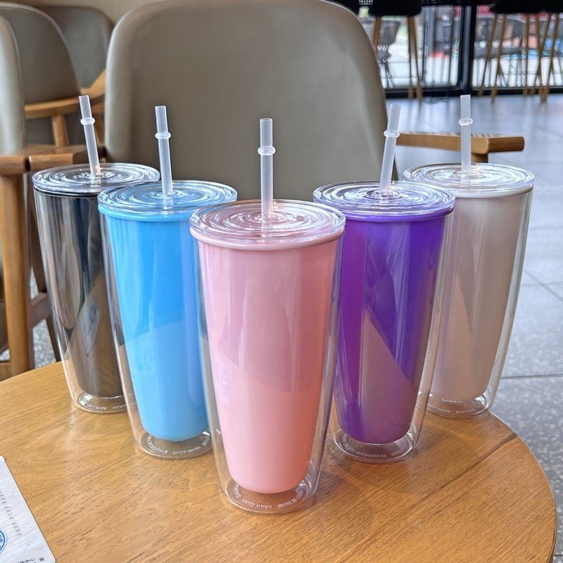 Hot Sale Plastic Water Bottle Wholesale Double-layer Straw Cup - 图片 6