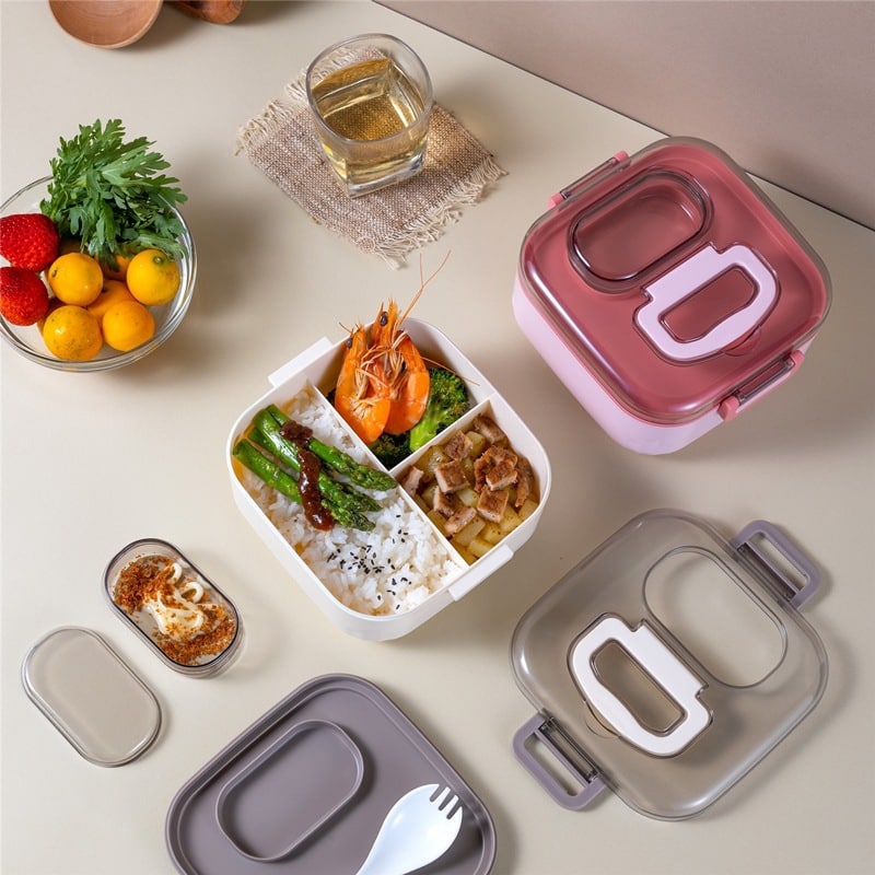 Custom Square Three Compartments Plastic Lunch Box - 图片 6