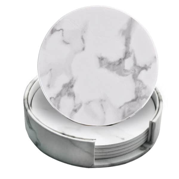 Insulated PU Marble Leather Round Coaster Set - 图片 6