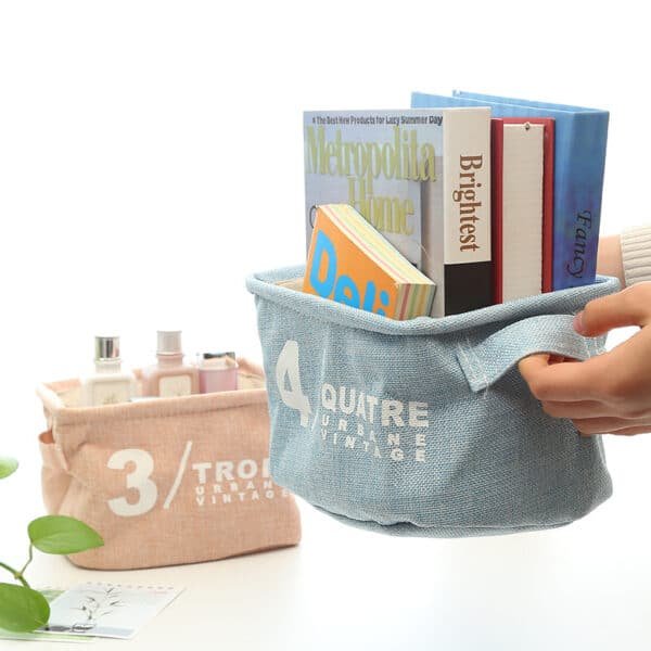 Small Desktop Cotton Linen Storage Basket - Image 6
