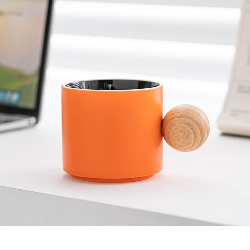 Custom Mini Ceramic 10oz Coffee Cup with Wood Saucer Set - 图片 6