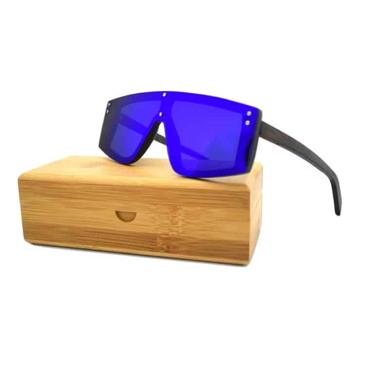 Iridescent Coated Dual-Rivet Monolithic Lens Wooden Sunglasses - 图片 6