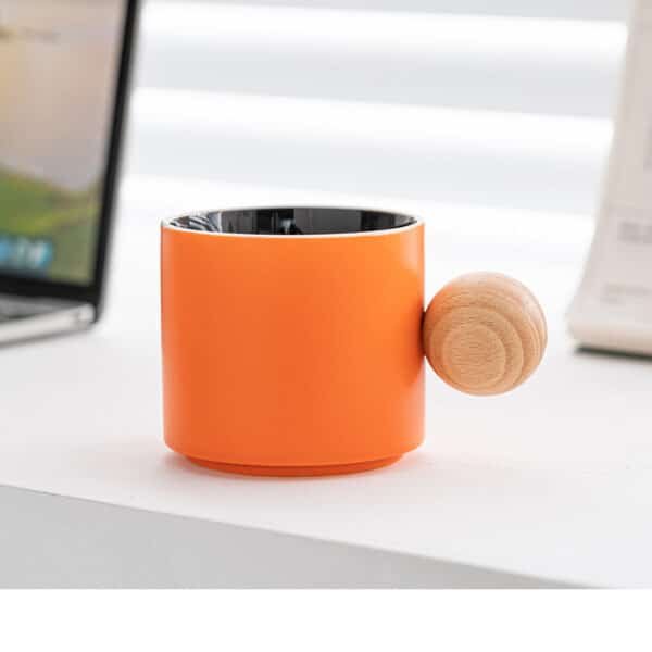 Custom Mini Ceramic 10oz Coffee Cup with Wood Saucer Set - 图片 7