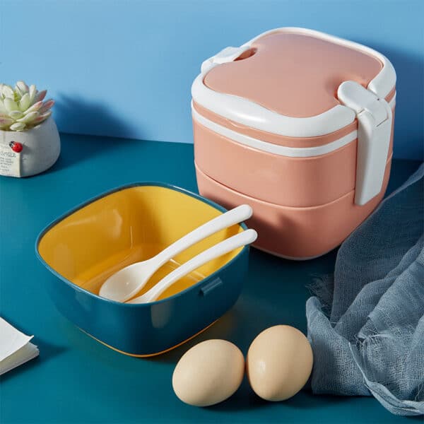 Portable Double Layer Lunch Box with Handle - 图片 7