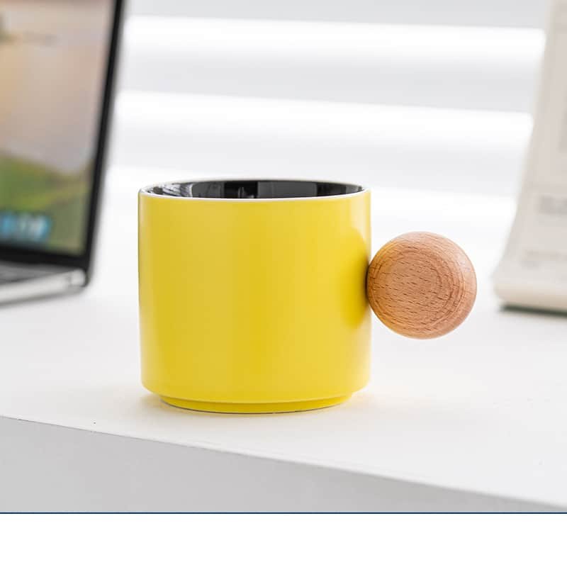 Custom Mini Ceramic 10oz Coffee Cup with Wood Saucer Set - 图片 8